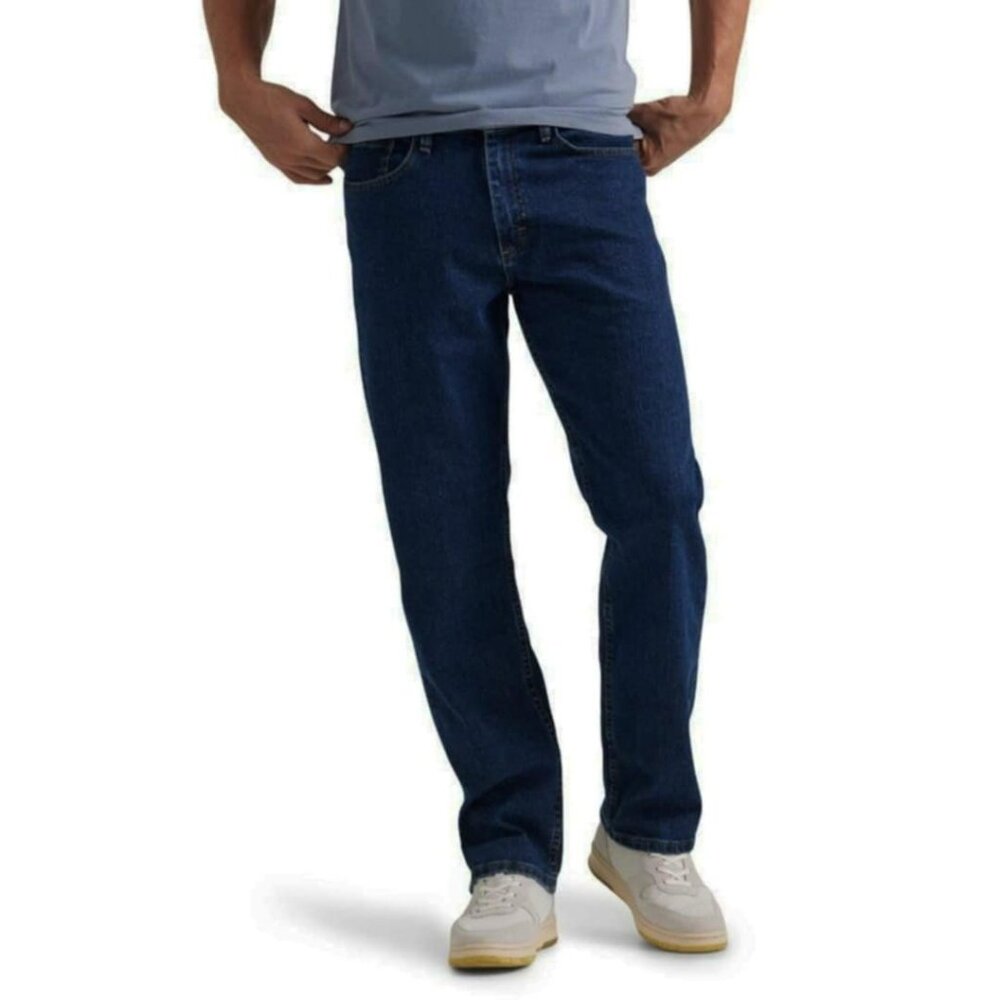 Mens 40X30 Wrangler Authentics Dark Stonewash Relaxed Fit Comfort Flex Jeans